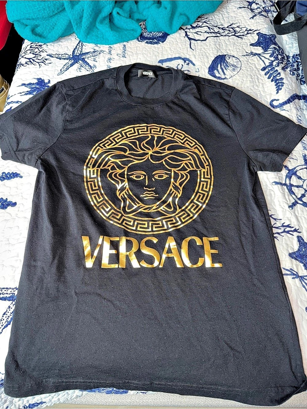 Versace Medusa Print Cotton T-Shirt Medusa Graphic Tee Black Size Medium NWT